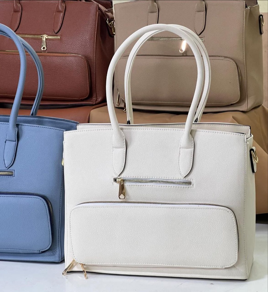 حقيبة توت جلد صناعي متعددة الجيوب بسحاب سفلي