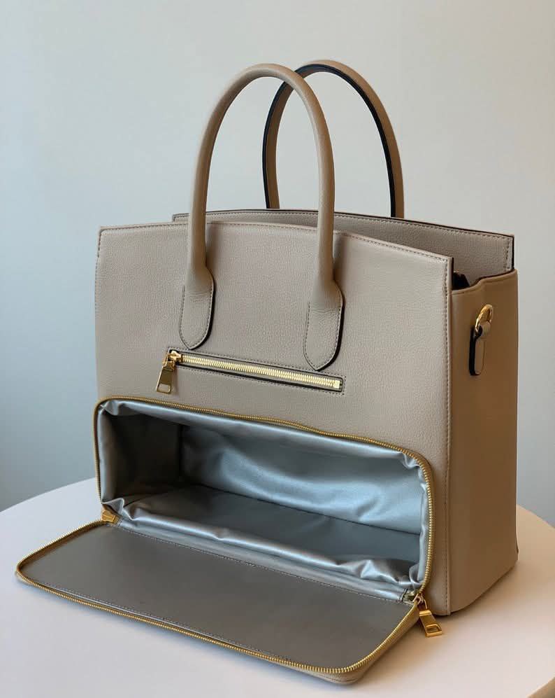 حقيبة توت جلد صناعي متعددة الجيوب بسحاب سفلي