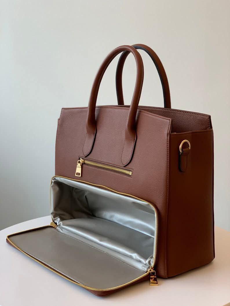 حقيبة توت جلد صناعي متعددة الجيوب بسحاب سفلي