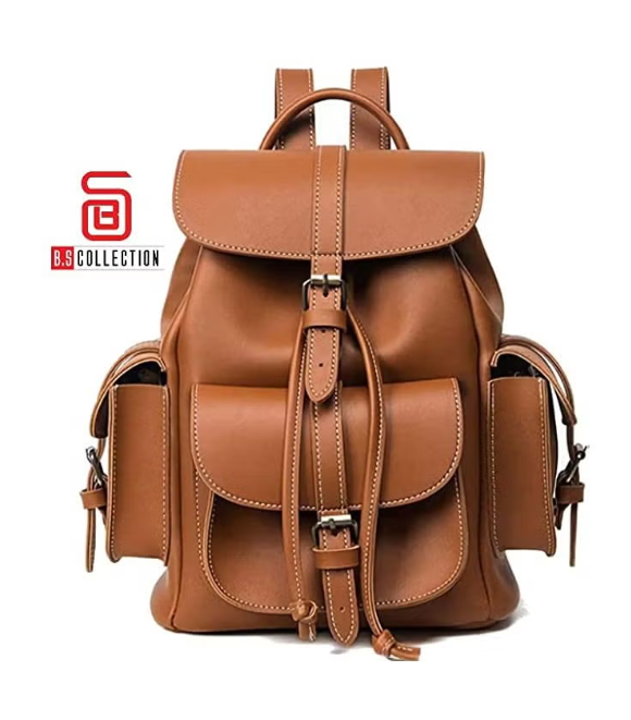 Backpack for girls of faux leather, soft texture,