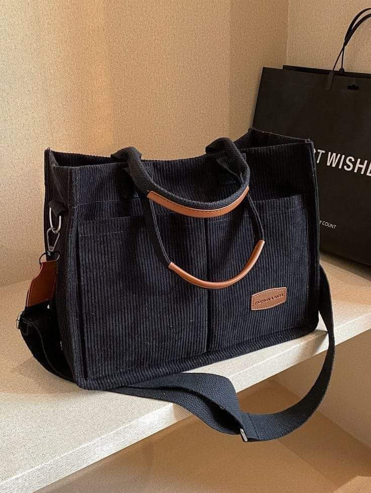 حقيبة توت قماش كوردروي أنيقة متعددة الاستخداموصف قصير: