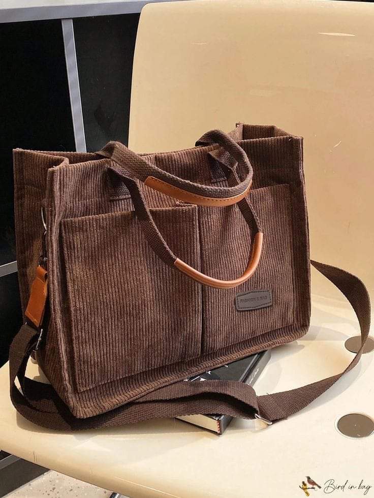 حقيبة توت قماش كوردروي أنيقة متعددة الاستخداموصف قصير: